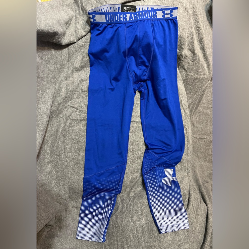 Under Armour Fitted Boys Blue Leggings Cold Gear Youth XL